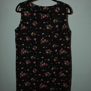Coldwater Creek Cotton/Linen Blend Black with Floral Summer Dress Size 14 Petite